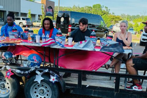 Which Ole Miss linebacker can eat the most pizza from Little Italy of Oxford?
